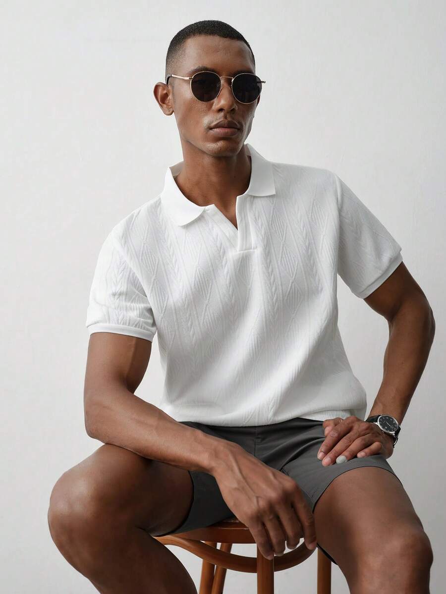 MENRIVO 男士高级提花 Polo 衫,送给男朋友或丈夫的时尚礼物,男士纹理 Polo 衫,男士白色纹理 Polo 衫,适合日常通勤、旅行、度假和郊游的多功能物品,送给朋友的丈夫和男朋友的礼物,休闲简约风格,都市成熟风格,英国绅士风格 - 白色 - 查看 1