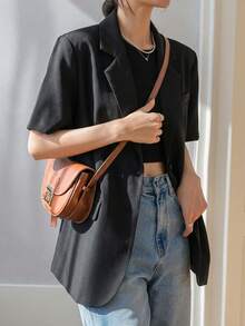 DAZY 商務休閒立領單排釦短袖西裝外套 - 黑色 - 查看 2