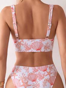 Swim Vcay Women's Summer Random Color Print Strap Top And High Waist Swim Shorts 2-Piece Bikini Set, Beach Holiday - Multicolor - View 2