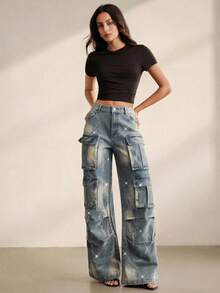 Savoree Washed Blue Heavy Embellished Multi-Pocket Jeans - Blue - View 5