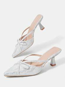 CUCCOO HITCHD Women's New High-Heeled Shoes, Stiletto Pointed Toe Elegant Bow High Heels, Comfortable Heels Suitable For Dates, Work, And Wedding Outfits - Silver - View 12
