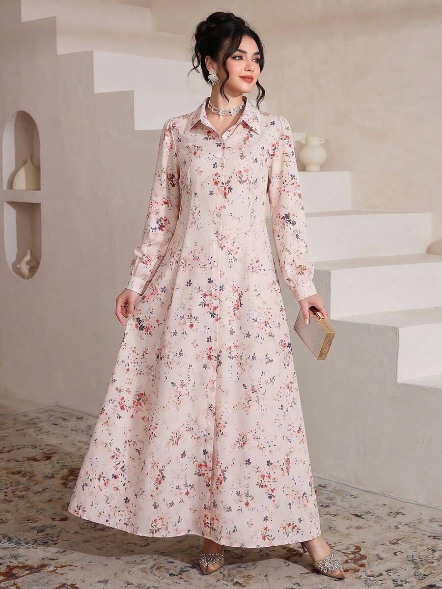 Al Najma Women's Floral Print Casual Party Travel Arabian Dress - Multicolor - View 1