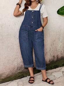EMERY ROSE EMERY ROSE Mono de mezclilla casual sin mangas talla grande - Azul lavado oscuro - Ver 5