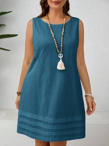 EMERY ROSE Vestido de fiesta casual de cuello redondo de unicolor para mujer talla grande - Agua verde azul - Ver 5