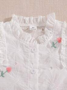 Souflis Souflis 4-7岁女童白色休闲荷叶边无袖开衫，舒适柔软，适合春夏外出穿着，也是开学礼物的好选择。 - 彩色 - 查看 5