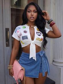 Slaydiva Quần váy denim thường ngày đa năng cho nữ size lớn - Màu xanh lam - Xem 4