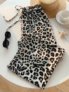 Pantalones con cordón de mujer con estampado de leopardo blanco - Verde militar - Ver 4