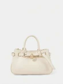 SHECARRY WOMEN'S HANDBAG, FASHIONABLE AND VERSATILE COMMUTER METAL EMBELLISHED TOTE BAG - Beige - View 2