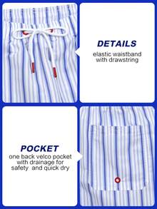 Manfinity VDAYZ Men's Summer Vacation Striped Drawstring Waist Slanted Pocket Beach Shorts, Holiday - Blue and White - View 6
