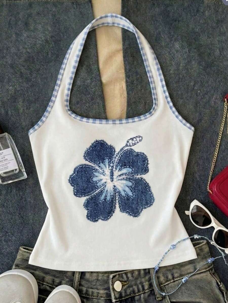 SHEIN 少女白色长款休闲吊带露背上衣，修身夏季吊带衫 - 白色 - 查看 1
