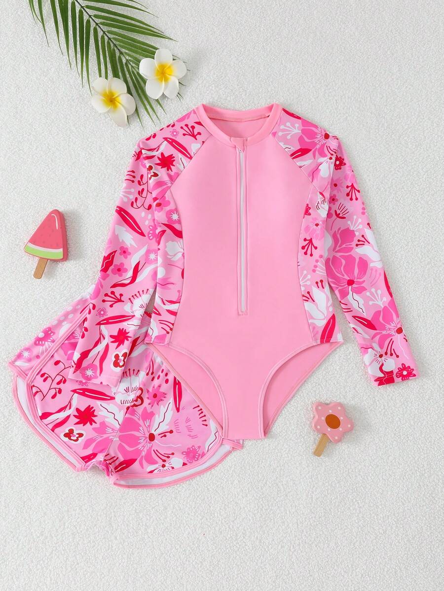 SHEIN ملابس سباحة تانكيني للفتيات المراهقات، تصميم فيونكة وسحاب، مجموعة من قطعتين، توب قصير بدون أكمام وشورت، مناسبة للسباحة والشاطئ والمسبح والعطلات الصيفية والحفلات