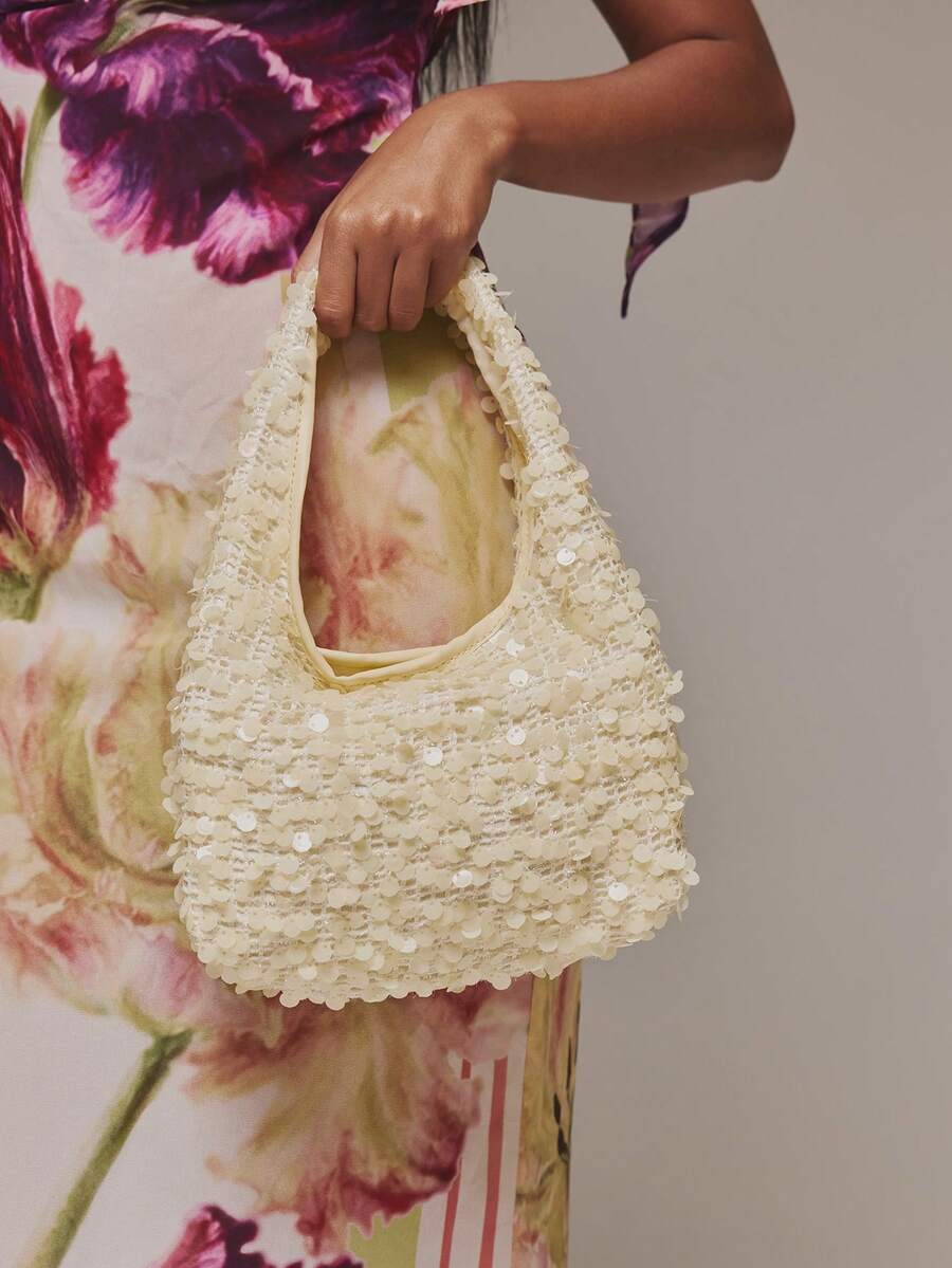 MUSERA Bolso de mano elegante y de moda con lentejuelas de cuadrícula amarillo ganso para mujer, para cóctel, fiesta, baile de graduación, club, cita, cumpleaños, noche, banquete - Butter Yellow - Ver 1
