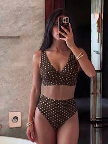 Costavie Polka Dot Print Tankini Swimsuit Set - Multicolor - View 2