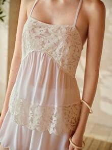 MOTF PREMIUM SPRING/SUMMER WOMEN'S EMBROIDERED CAMISOLE TOP & SHORTS PAJAMA SET - White - View 3