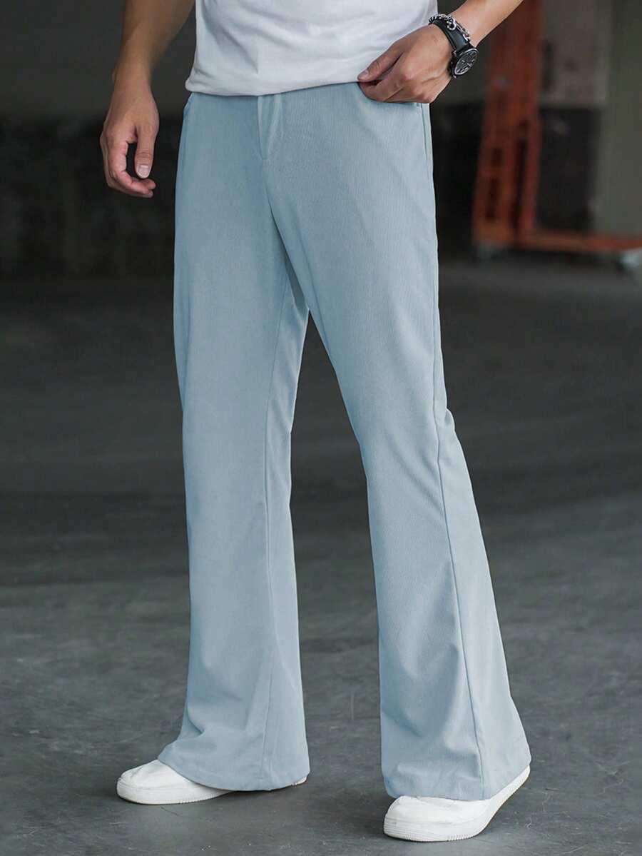 Manfinity Homme Men's Low-Waist Button Pocket Flare Pants For Daily Wear - Baby Blue - View 1