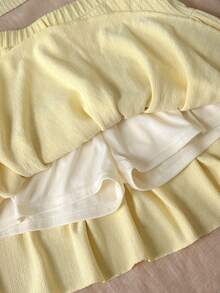 SHEIN Tween Girl Casual Daily Fashion Textured Camisole Top With Layered Skirt, Yellow Textured - Yellow - View 4
