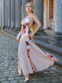 Elenary Edit Herbst/Winter Mehrfarbiges Farbverlauf Lila Muster Patchwork Kleid mit Oversized Saum, geeignet für romantische Dates, Partys und Treffen, elegantes Sommerkleid - Verschiedenfarbig - Übersicht 3
