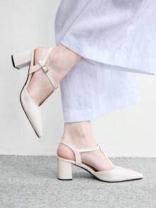 CUCCOO BIZCHIC White Patent Leather Pointed T-Word With High-Heeled Sandals, Buckle With Temperament Commuting Low Vamp Mary Jane Shoes - Chantilly - View 5