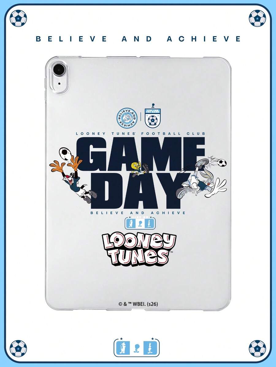 LOONEY TUNES X SHEIN 1個 Looney Tunes「比賽日」美式足球俱樂部印花透明平板電腦保護殼,透明防震 TPU 殼,適用於 10.2"/10.9"/11"/12.9" 平板電腦,可愛卡通保護殼,適合學生與粉絲,開學、生日、聖誕節及新年的絕佳禮物選擇 - 無色 - 查看 1