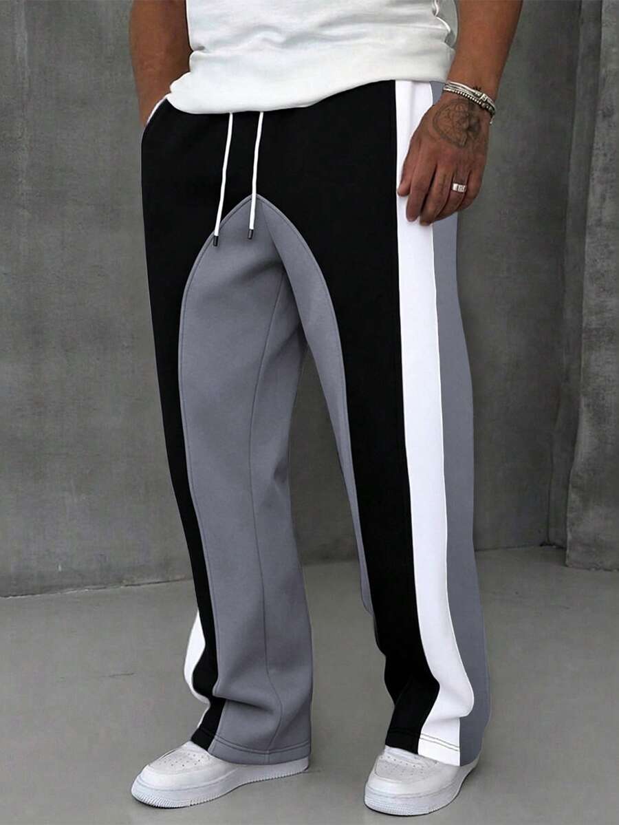 Manfinity EMRG Men's Casual Sports Colorblock Drawstring Waist Slant Pocket Long Pants - Grey - View 1