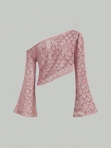 SHEIN MOD 女款純色鏤空針織海灘派對夜店度假泳裝外罩衫，熱情粉熱帶夏季性感輕盈風 - 粉色 - 查看 4