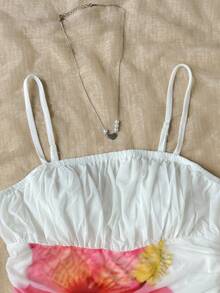 SHEIN Teen Girl Spring& Summer Vacation Floral Mesh Dress - White - View 3