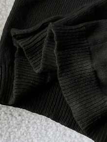 SHEIN Tween Girl Tween Girls' Loose Casual Minimalist Comfortable Round Neck Open Front Solid Color Sweater Autumn Winter Clothes For Girl - Black - View 6