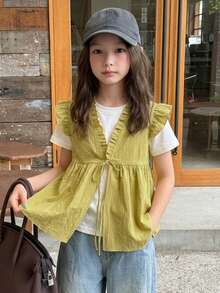 Dazy Kids Tween Girl Summer Casual Solid Color Lace-Up Tank Top - Yellow - View 4