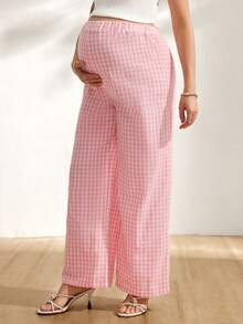 SHEIN Pink Vertical Striped Casual Wide Leg Pants, Elastic Waist Drawstring Design, Draping Slimming, Versatile Maternity Pants Gender Reveal Autumn - Pink - View 3