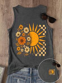 EMERY ROSE Tank Top Kasual Bermotif Leher Bulat Ukuran Besar, Musim Panas - Dark Grey - View 1