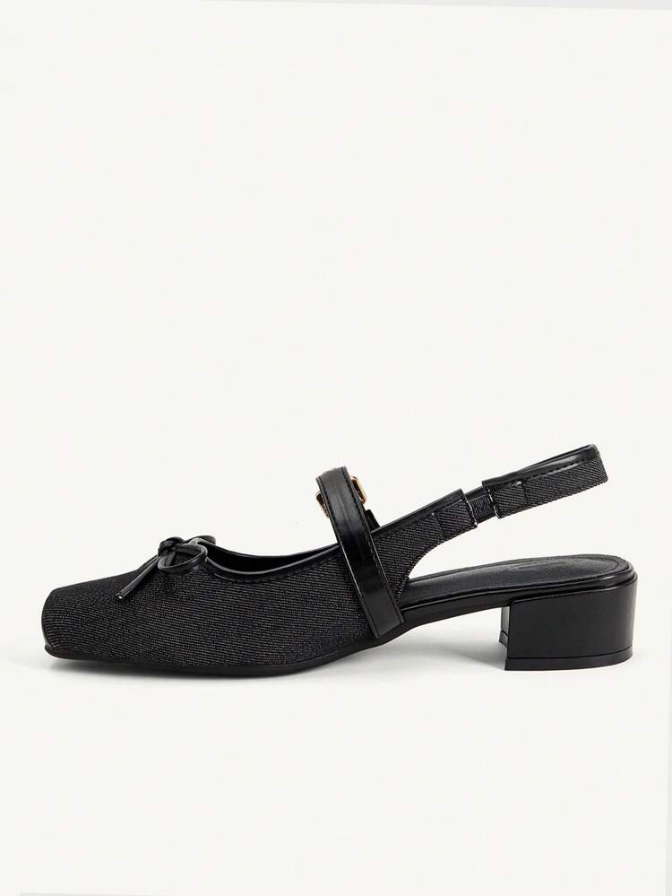 CUCCOO CHICEST Women Shoes Spring And Summer New Black Bow Buckle Elegant Fashion Square Toe Thick Heel Short Heel Sexy Gorgeous Women High Heel Shoes Commuting Home Outdoor Vacation Dating Party