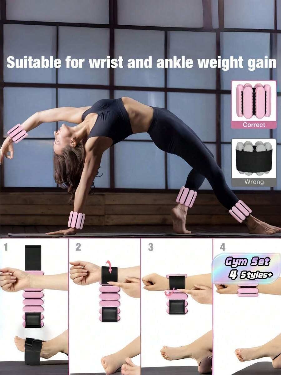 1 Pair 1 Lbs Adjustable Wrist Weights Ankle Weights Set Unisex Wearable Weighted Bands For Women Men Gym Exercise Yoga Pilates Walking Running Dance Aerobics Home Fitness Equipment - Multicolor - View 1