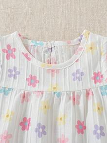 Souflis Souflis 女嬰兩件式夏季圓領無袖上衣與紅色短褲套裝，清新紅白配色，梭織面料，寬鬆版型，甜美優雅田園風，滿版櫻桃印花，活潑可愛，適合日常出遊、上學通勤、參加派對、生日派對及度假旅行 - 彩色 - 查看 6