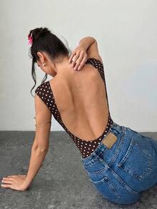 Firerie Bodysuit nữ họa tiết chấm bi hở lưng gợi cảm đa năng mặc hàng ngày đi chơi - màu nâu - Xem 3