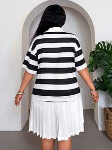 Veslaya Plus Size Women's Color Block Pleated Casual Party Graduation Short Sleeve Dress Back-To-School Black And White Summer - Multicolor - View 3