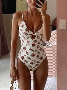 Swim Mod Women's Summer Beach Vacation Floral Print Twist Front One-Piece Swimsuit - Multicolor - View 4