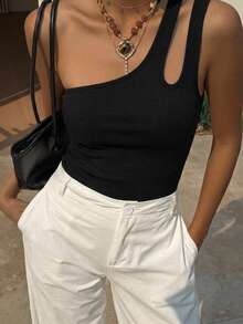 DAZY Women's One Shoulder Hollow Out Slim Fit Top Summer,Crop Tops Women Going Out Tops - Black - View 8