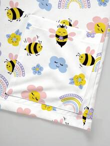 PopScrub Bee, Rainbow, Flower Cartoon Pattern Women's Nurse Uniform Top, Spring/Summer Fashion V-Neck Short Sleeve Double Pocket Design Side Slit Workwear, Women's Cute Scrub Top, Uniform Top - White - View 3
