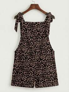 SHEIN EZwear 休閒極簡復古豹紋打結肩帶口袋拼接連身褲，適合日常通勤、約會、派對、秋冬夏季、聖誕節、新年、感恩節、婚禮、海灘、畢業典禮，時尚優雅休閒，適合出遊、預約、亮面、情人節、度假、Y2K風格等 - 彩色 - 查看 2