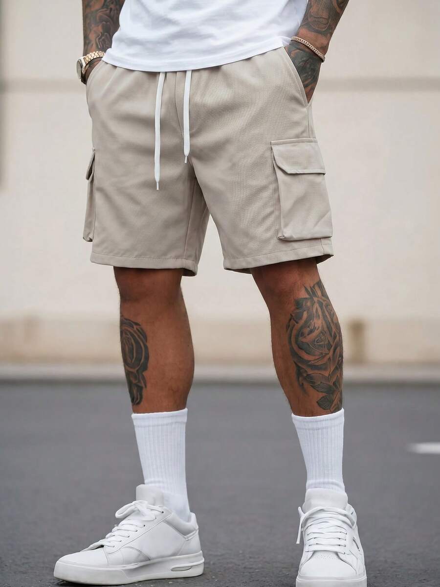Manfinity LEGND Men's Casual Solid Color Cargo Shorts, Summer - Grey - View 1