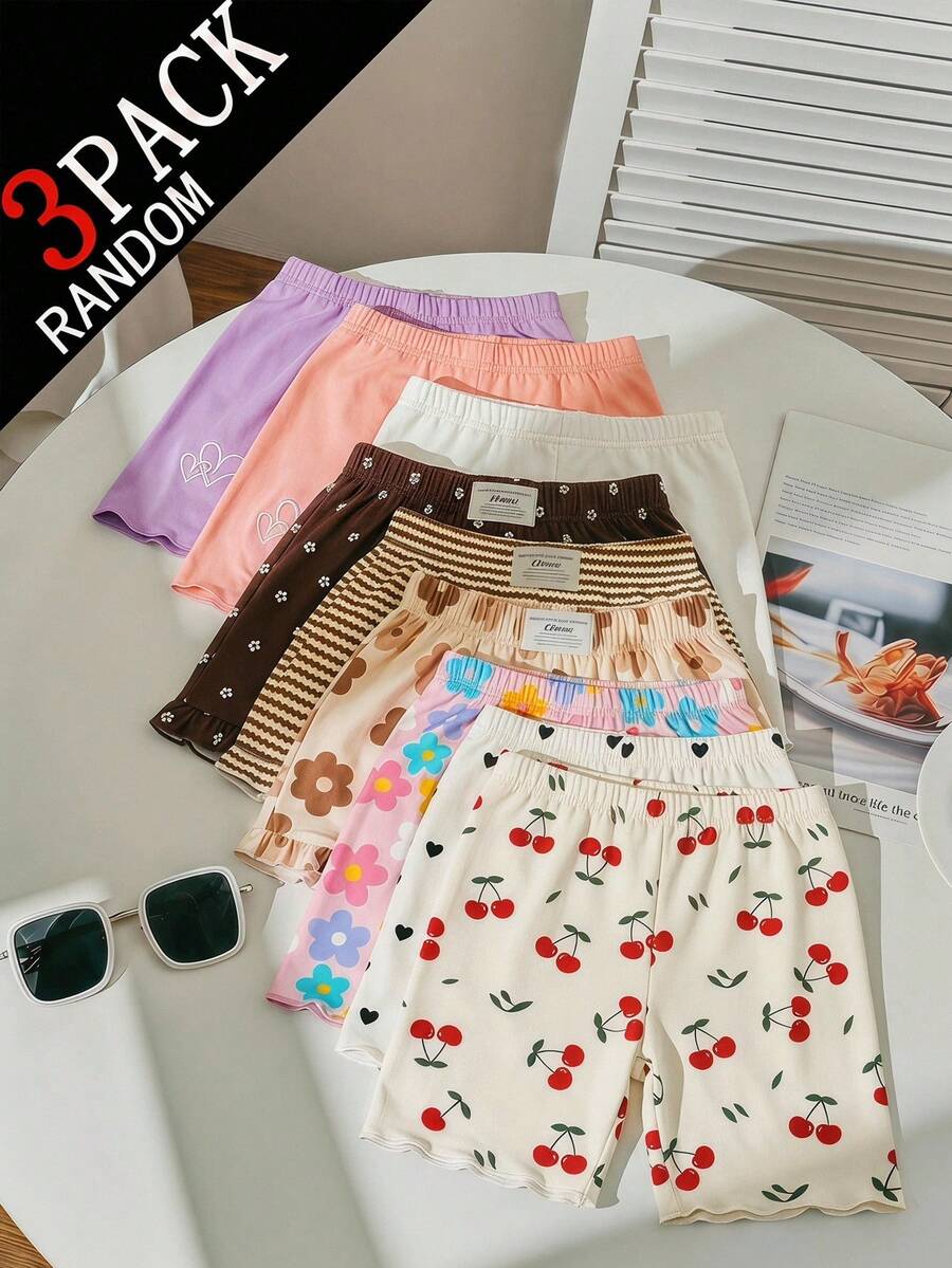 SHEIN 3件套女童针织纯色爱心刺绣休闲打底裤套装 - 彩色 - 查看 1