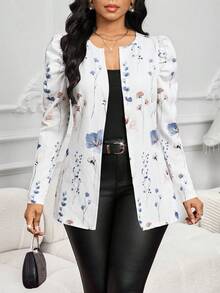 SHEIN Lady 女款花卉印花休閒百搭日常外出開襟長袖外套 - 彩色 - 查看 7