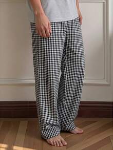 Napfluff Celana Piyama Pria Motif Kotak-kotak Tenun - Hitam dan Putih - View 6