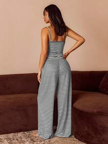 Athîral Women's Casual Striped Print V-Neck Camisole & Pants Pajama Set Women's Two Pieces Set Casual Two Pieces Set Sexy Lounge Sets For Women Two Pieces Set Lounge Set - Multicolor - View 3