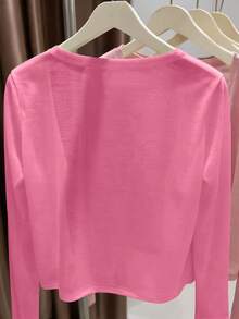 Resyla Women's Spring/Summer Solid Color Casual Thin Cardigan - Hot Pink - View 2
