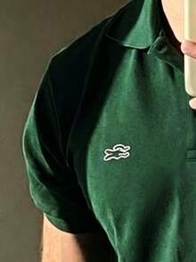 Manfinity Dauomo 夏季出遊上衣，男款標準尺寸 POLO 衫，簡約鱷魚標誌印花圖案，圖案設計，日常優雅風格，休閒商務 - 墨綠色 - 查看 3