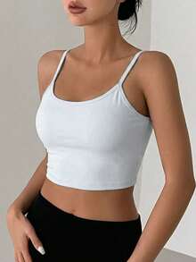 DAZY Solid Color Padded Lightly Lifted Cross Back Sports Bra For Women - White - View 3