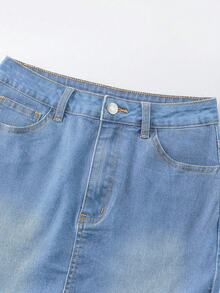GlowEve Chân váy bút chì denim tối giản phối màu tương phản dành cho nữ - Rửa nhẹ - Xem 5