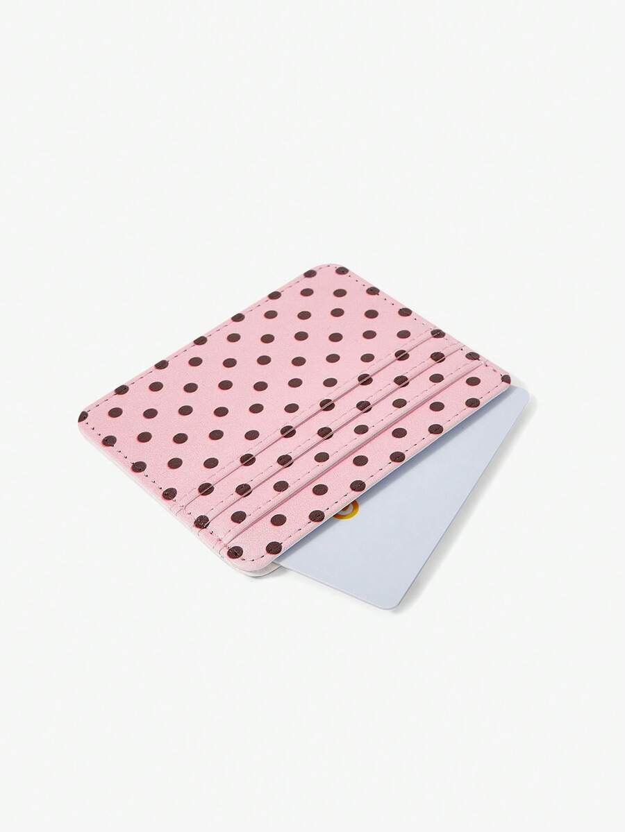 Viva Strut 1 PC Foundation Brown Polka Dot Multi-Card Position Card Clip, Retro Polka Dot Light And Thin Card Bag, Small And Large Capacity! Polka Dot Multi-Card Position Card Bag - Pink brown polka dot - View 1