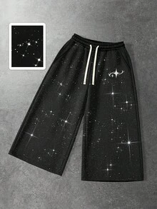 ROMWE MEN Street Life Pantaloni della tuta larghi e lucidi alla moda da uomo - nero - Visualizzare 1